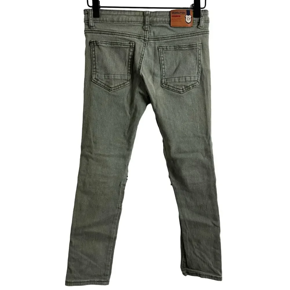 Demolition Green Moto Biker Jeans Size 10 - Picture 5 of 6